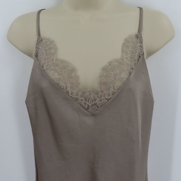 Victorias Secret Womens Large Taupe Lace Trim Spaghetti Strap Nightgown Sleep - Picture 2 of 11